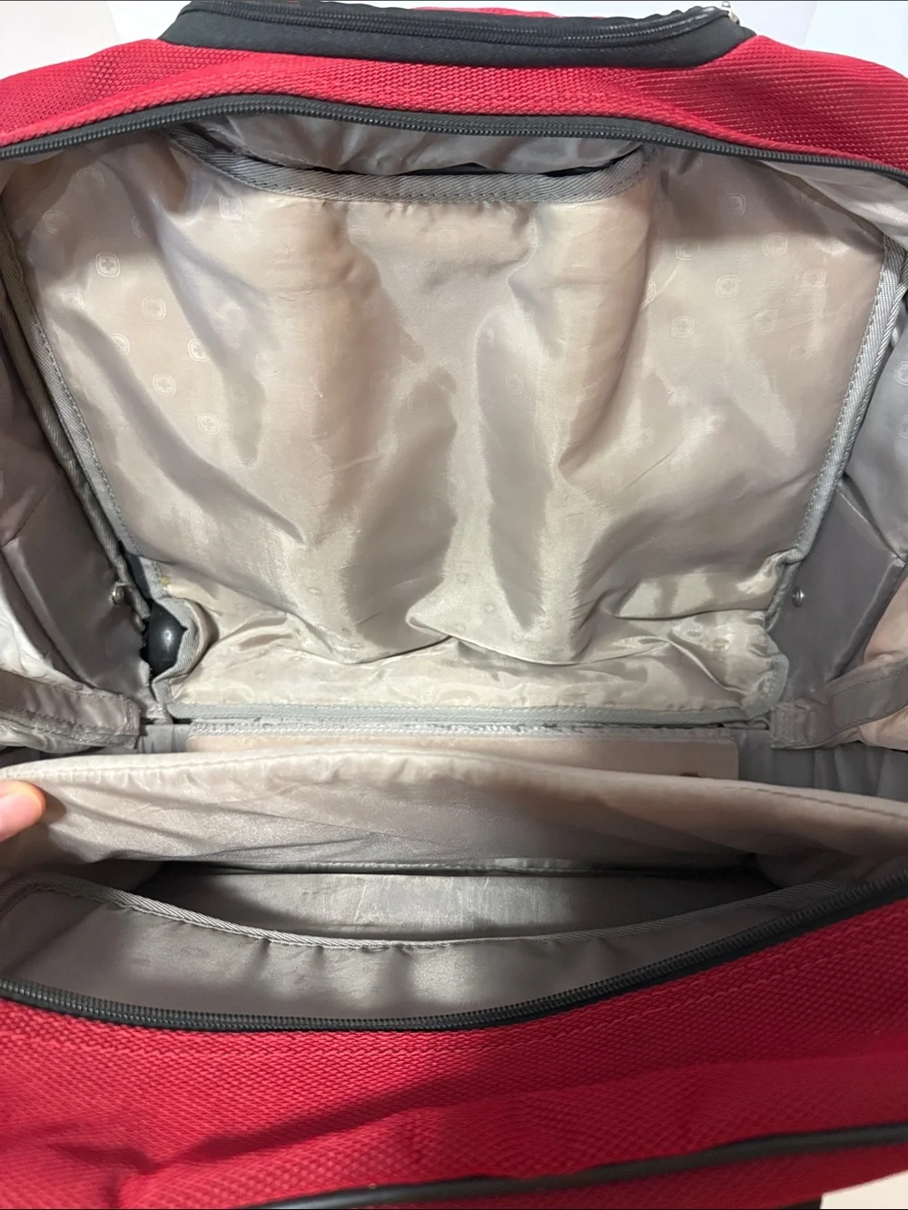Swiss alps Red Travel Suitcase with Front Pocket and Black Handles